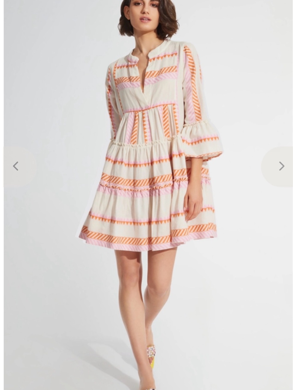 Kasia Sifnos Ruffle  Cream Tiered Mini Dress with Pink & Orange Stripe